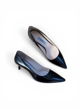 Prada Saffiano Leather Black Pointy Kitten Heels 36
